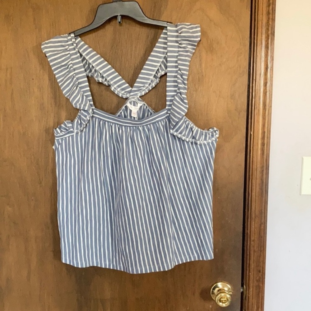 LC Lauren Conrad stripe ruffle sleeve tank cotton casual boho XXL